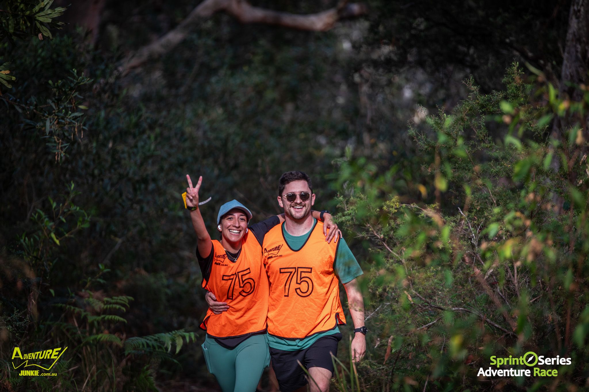 happy couple running